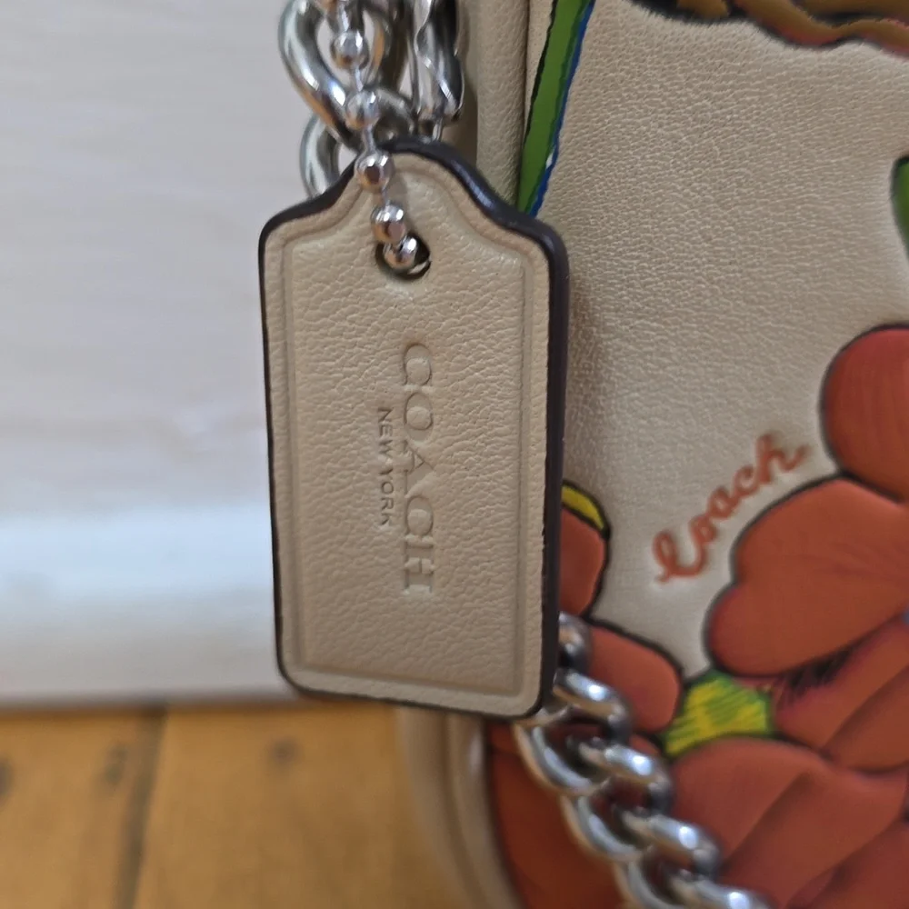 Coach, Nolita 19, Wildflower Print, Leather Beige, EUC, W's 8"W x 4.5"H x 2"D - Picture 4 of 16